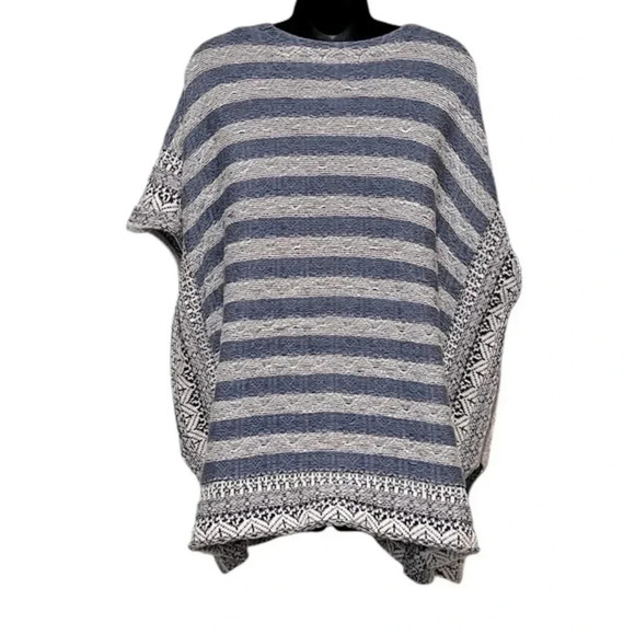 Chaps Southwestern Striped Open Front Boho Blue Poncho Cardigan Women’s size XL - Picture 5 of 10